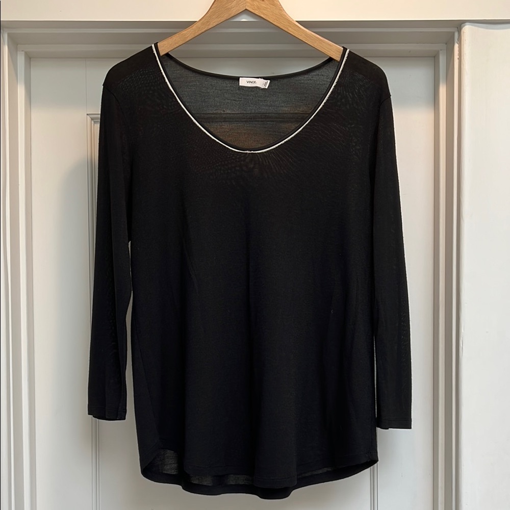 Vince Black and White Top with Scoop Neckline